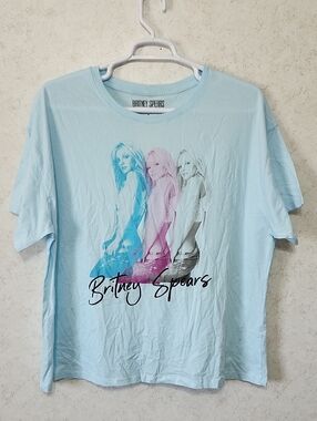 Britney Spears Light Blue Graphic Short Sleeve Tee Shirt Music Fan Concert Wear